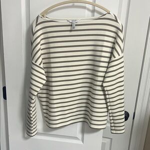 SPANX Air Essentials Cream and Brown Striped Long Sleeve Top